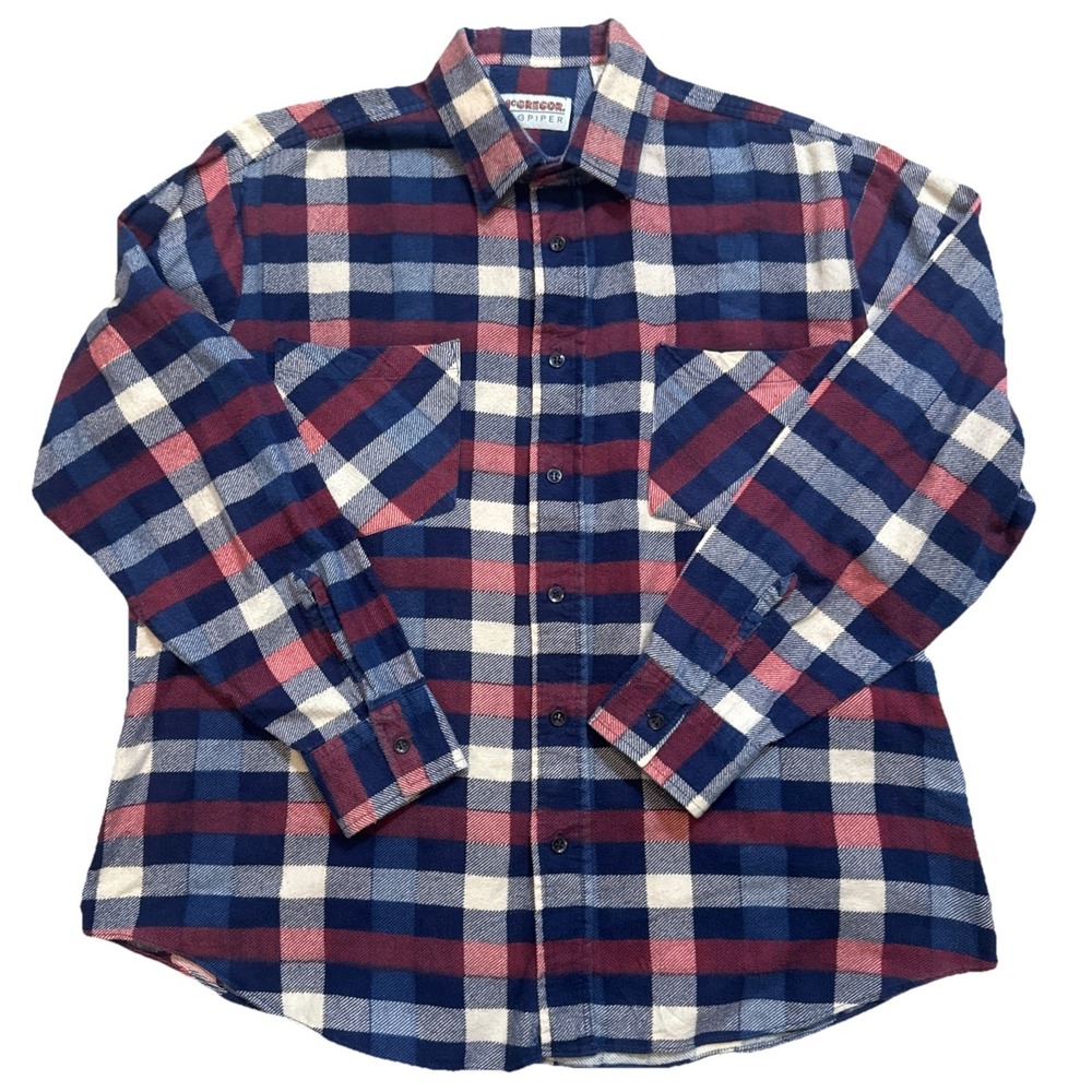 Vintage McGregor Bagpiper‎ Flannel Plaid Shirt Mens Large 100% Cotton grunge